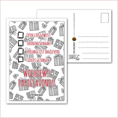 Kaart Sinterklaas -> Checklist - No: 05 (Pakjesavond-zwart/wit-pakjes) - LeuksteKaartjes.nl by xMar