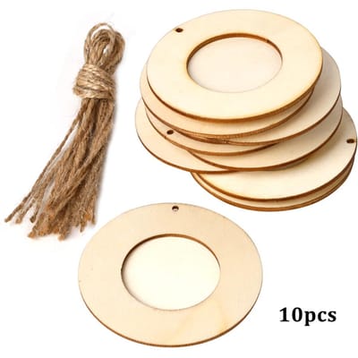 10 stuks Mini Ronde Houten Fotolijst Foto Houder met Hangtouw DIY Houten Knutselwerkjes voor Muur beige