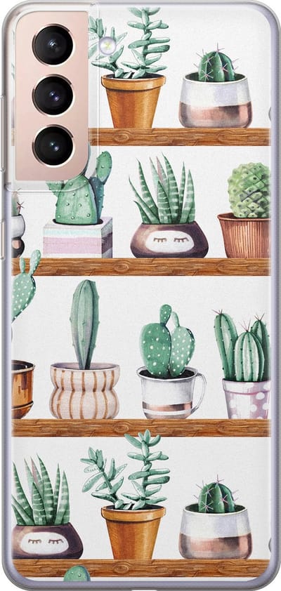 Leuke Telefoonhoesjes - Hoesje geschikt voor Samsung Galaxy S21 - Cactus - Soft case - TPU - Planten - Groen