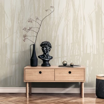 Fotobehang Profhome 398781-GU vliesbehang hardvinyl warmdruk in reliëf glad met bloemmotief mat beige zand-beige parelwit 1,59 m x 2,8 m