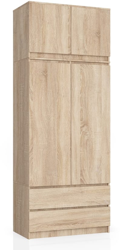 Kleidingkast S90 met Opzetstuk, 2 Deuren en 2 Lades / AKORD Furniture Factory / Sonoma Eik / 90 x 234 x 51 cm