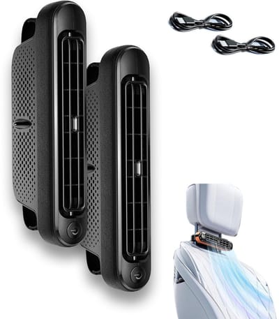 Auto ventilator-autoventilator 12 volt- auto aircooler-auto ventilator cooling-autoventilator-USB-auto achterbankventilator - Draagbare autohoofdsteunventilator met 3 snelheden voor voor- en achterbank - 17x7,5 cm-zwart-2 artikelen