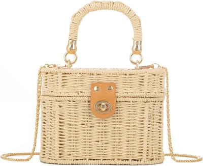 Vrouwen Schoudertas van Stro - Handgeweven Rieten Strandtas met Vintage Boho Ontwerp en Verstelbare Schouderband voor de Zomer