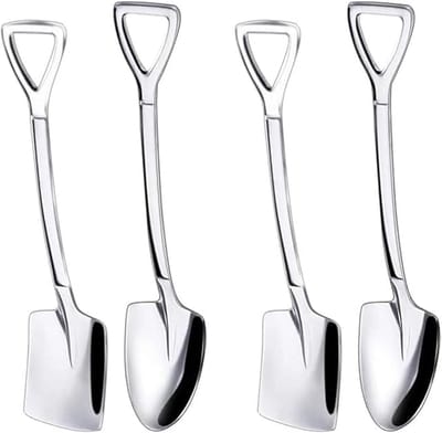 4-delige set zilveren mini dessertlepels, 5,9 inch (ongeveer 15 cm) schepvormige roestvrijstalen lepels, dessert-, ijs- en fruitlepels, geschikt voor thuisgebruik, keuken of restaurant dessertlepels bestek.-Stijl 1
