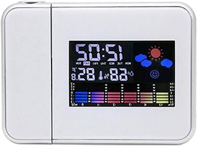 Projectiewekker met Weerstation - Digitale Klok - Tijd Weergeven - 180 Graden Draaibaar - 1-5M Projectie - Wit