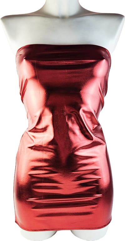 BamBella® - Jurk - Maat Onesize - Shiny Wetlook - rokje Super shine metallic Lame Glans Rood