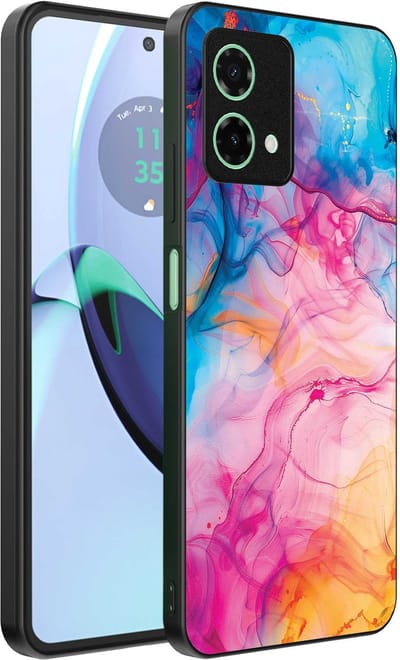 Geschikt voor Motorola Moto G84 Telefoonhoesje met Regenboog Acryl Marmer Opdruk - TPU Backcover Case Rainbow Acrylic Marble Design - Smartphonica geschikt voor Motorola Moto G84