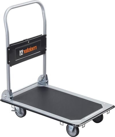Inklapbare Meister Platformwagen - tot 150 kg draagkracht - parkeerrem en zwenkwielen - pakketwagen met antislipcoating - van staal hand truck