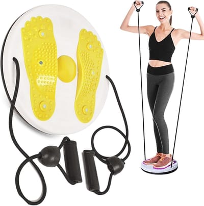 Taille Trainer Schijf - Twist Board - Thuis Fitness - Met Elastische Touwen - 27.5 cm Diameter - Geel