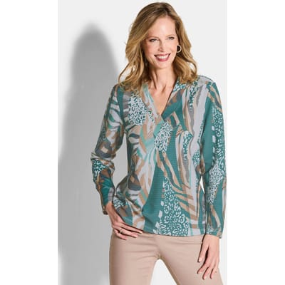 Sweatshirt in Ottomaanse look - grijsgroen / gedess. - Gr. 38 van Goldner Fashion