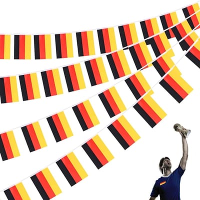 Duitse Vlaggen Slingerset van 20 Stuks, 14 x 21 cm, 5 m, Weerbestendig, Polyester, Feestdecoratie, Patriottisme, Buitengebruik