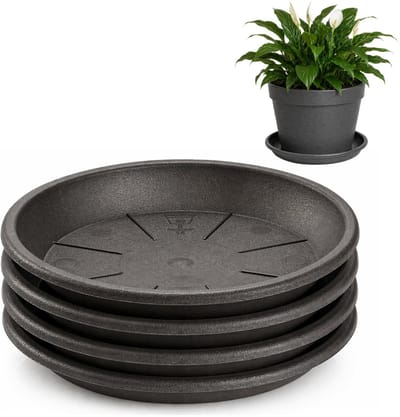 Plasticforte plantenpot onder schotel / water opvang schaal - 4x - antraciet - Dia 20 cm - Kunststof - voor pot met Dia 25/30 cm