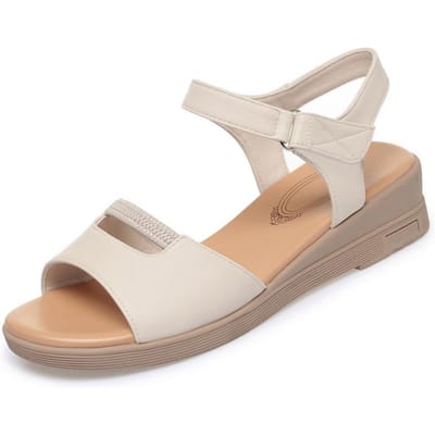 Zomer Zacht Leer Dames Sandalen Mode Sleehakken Zachte Zool Comfortabele Casual Moederschoenen Open teen Antislip Sandalen 35 beige
