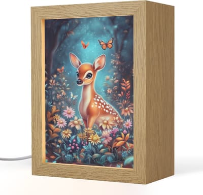 Nachtlampje 15x20 cm - Kinder lampje - Hert - Magisch - Sprookjesbos - Tafellamp kinderkamer - Slaapkamer lamp - Bedlamp kinderen - Kinderlampje stopcontact - Wandlamp babykamer - Nachtlampjes