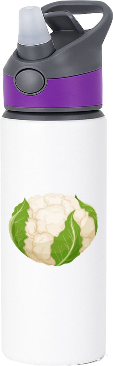 Hacebo® - bloemkool waterfles met rietje paars - Groente - groente liefhebbers - Kool - gezond eten - water fles - 650ML