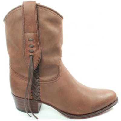 Sendra Boots 8514 Bruin Feif Dames Enkellaars Vlechtwerk Rechte Hak Beetje Spitse Neus Rechte Schacht Treklussen Echt Leer Maat 38