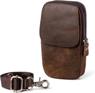 Leren Heuptas voor Mobiele Telefoon, Crossbody Tas voor Mannen, Ideaal voor Reizen en Outdoor Activiteiten, Met Riemclip en Organizer Functie
