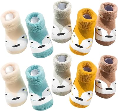 5 paar warme babysokken voor de winter, zachte babysokken voor pasgeborenen van 6-12 maanden oud, sokken voor pasgeborenen met dierenpatronen
