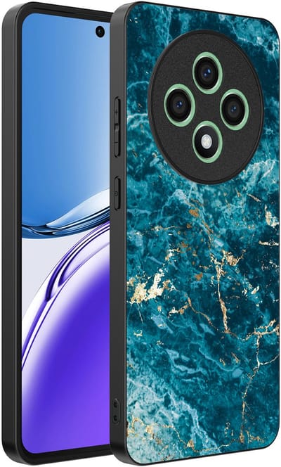 Smartphonica Telefoonhoesje Geschikt voor Oppo Reno 12F met marmer opdruk - TPU backcover case blue marble design - Blauw geschikt voor Oppo Reno 12F