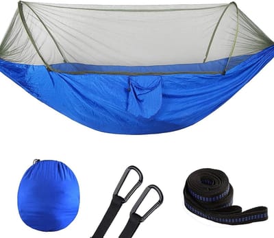 Kampeerhangmat - Parachute hangmat - Outdoor ontspanning - Geïntegreerd klamboe - 250 cm lengte - Blauw