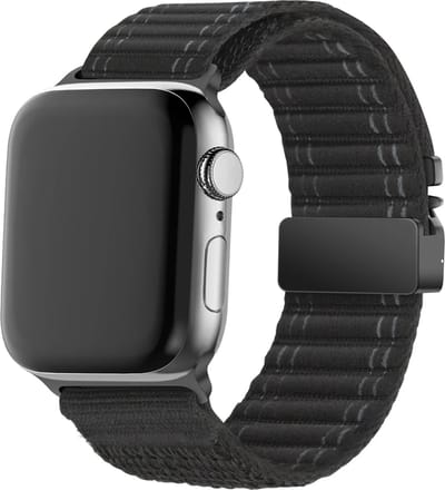 Bandz Nylon band 'Deluxe' met Parachute sluiting - geschikt voor Apple Watch Series 1/2/3/4/5/6/7/8/9/10/11/SE/Ultra - iWatch nylon bandje voor grote maten: 44mm/45mm/46mm/49mm (zwart)