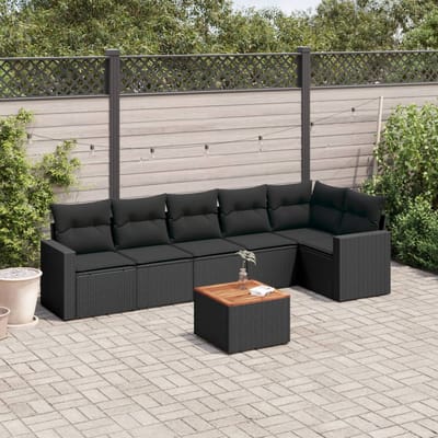 vidaXL - 7-delige - Loungeset - met - kussens - poly - rattan - zwart
