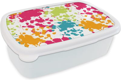 Broodtrommel Wit - Lunchbox - Brooddoos - Patronen - Verf - Regenboog - 18x12x6 cm - Volwassenen