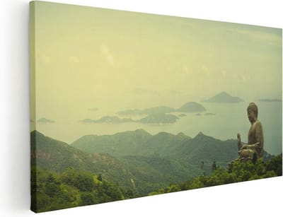 Artaza Canvas Schilderij Boeddha - 40x20 cm - Klein - Wanddecoratie Bergen - Muurdecoratie Landschap - Schilderijen Op Canvas Natuur