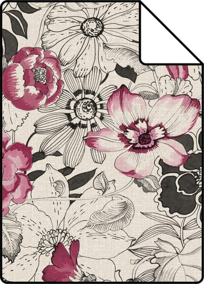Proefstaal ESTAhome behang bloemen donker rood en beige - 26.5 x 21 cm - 138505-S