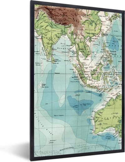 Poster in lijst - Fotolijst 60x90 cm - Posters - Wereldkaart - Antiek - Indonesië - Posterlijst zwart - Decoratie - Wanddecoratie woonkamer - Muurdecoratie slaapkamer