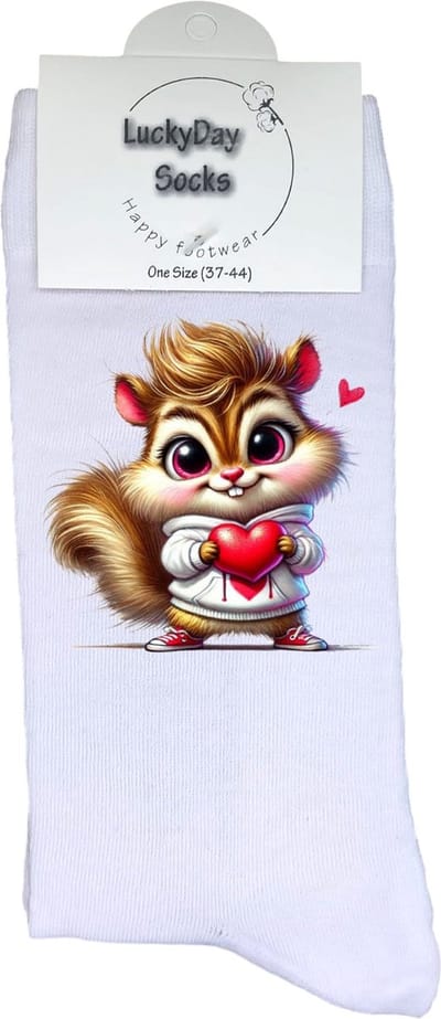 Eekhoorn - Valentijn sokken - Valentijns Cadeau - Grappige sokken - Leuke sokken - Hem Haar sokken - Vrolijke sokken - Hartjes - Hoodie - Vaderdag - Moederdag - Verjaardag cadeau - Leuk Cadeau - Speciaal cadeau - Sokken maken Happy - Maat 37-44