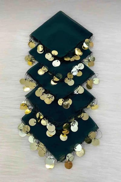 DFA Traditionele Dansdoekjes / Halay Mendili met Goudkleurige Muntjes - Henna Feest Accessoires - GROEN - 10 Stuks