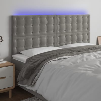 vidaXL - Hoofdbord - LED - 180x5x118/128 - cm - fluweel - lichtgrijs
