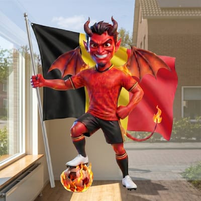 Raamstickers WK Belgie 2026 Herbruikbaar – De Rode Duivels – LARGE 70cm hoog