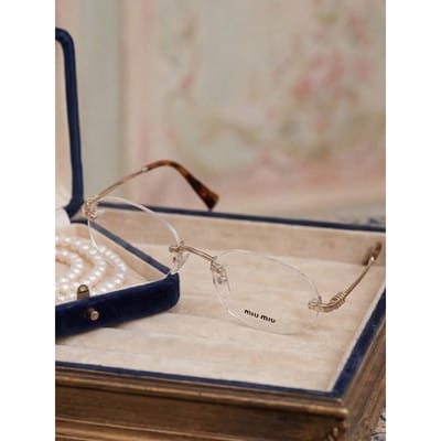 Miu Miu MU53WV Randloze Ovalen Bril, Luxe Goudkleurige Randloze Optische Bril gray