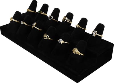 Famanu – Ringdisplay van velours, 2-laags, 12 ringconussen, stevige basis, slaapkamer of winkel, overzichtelijk en luxe uitstraling