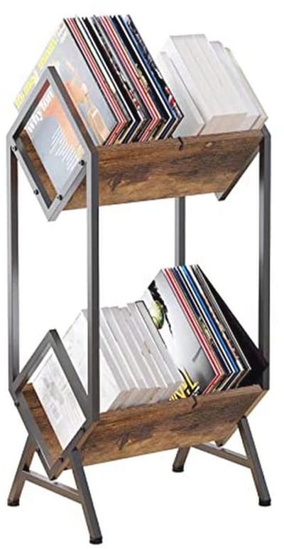 Vinyl Record Storage Houder - 2-Tier Opberger voor 160-200 LP's met Vintage Design in Mat Zwart