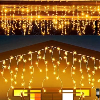 Lichtgordijn voor buiten 10 m met 400 LEDs - Waterdichte decoratie met 8 modi - Warm wit