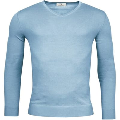 Thomas Maine Trui V-Neck Single Knit Merinowol Licht Blauw / male