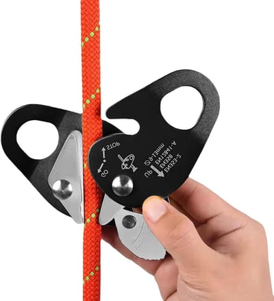 Aftouwapparaat Klimtouw - Zelfvergrendelend Apparaat - Klimmen Bergbeklimmen - Vliegtuig Aluminium - 11-12mm Touw - Zwart
