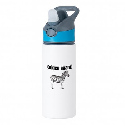 Hacebo® - zebra met eigen naam waterfles met rietje blauw - Zebra - dieren liefhebber - iemand die houdt van zebra's - verjaardag - cadeau - kado - geschenk - water fles - 650ML