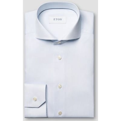Eton Overhemd Fine Stripe Cotton Twill Licht Blauw / male