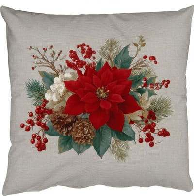 Sierkussens - Kussentjes Woonkamer - 50x50 cm - Kerststuk - Poinsettia - Dennenappels - Rood