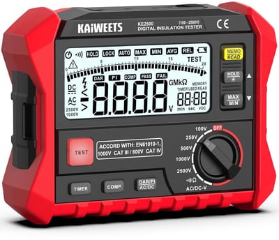 Isolatieweerstandsmeter - Isolatiemeter Weerstandsmeter - Elektrische Installaties Testen - Nauwkeurige Metingen - 30 x 23 x 7 cm - Grijs