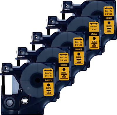 DULA Dymo D1 40923 Compatible label tape - 5 lettertapes - Zwart op goud - 9mm x 7m