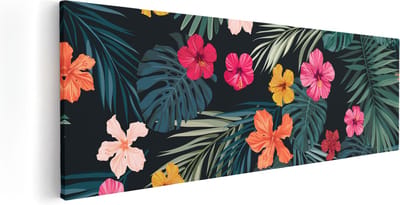 Artaza Canvas Schilderij Hibiscus - 60x20 cm - Wanddecoratie Bloemen Woonkamer - Muurdecoratie Botanisch - Kamer Accessoires