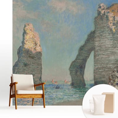 Wallfluent Behang - Rotsachtig landschap Muurbehang - 250x250 cm - Blauw Behang - Voor liefhebbers van moderne kunst - Behang Voor de woonkamer, voor het kantoor, voor de hal - Wandbekleding Landschappen