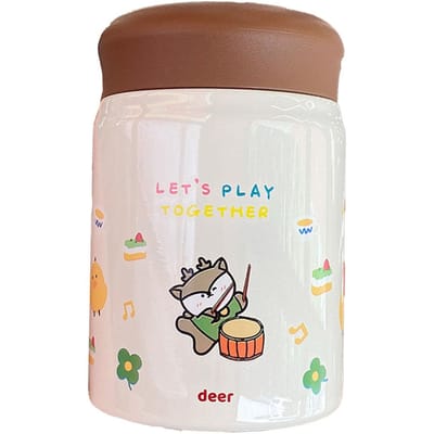 320ml roestvrijstalen geïsoleerde vacuümvoedselpotbekercontainer met deksel voor buiten Cartoon draagbaar Deer white