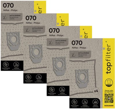 Set van 4 pakken van 4 stofzuigerzakken 64070 Philips TopFilter Premium