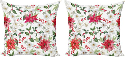 ABAKUHAUS Decoratieve kussenhoezen met bloemenprint, 2 stuks, kerstbloemknopp 50x50 cm, gro wit, roze